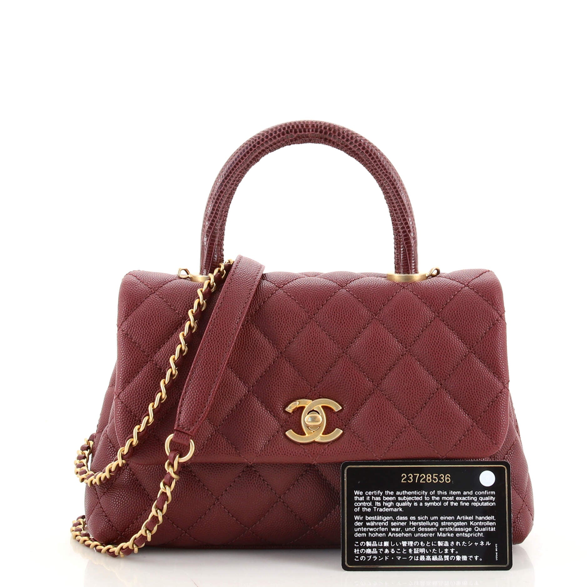 Coco Top Handle Bag Quilted Caviar with Lizard Embossed Handle Mini