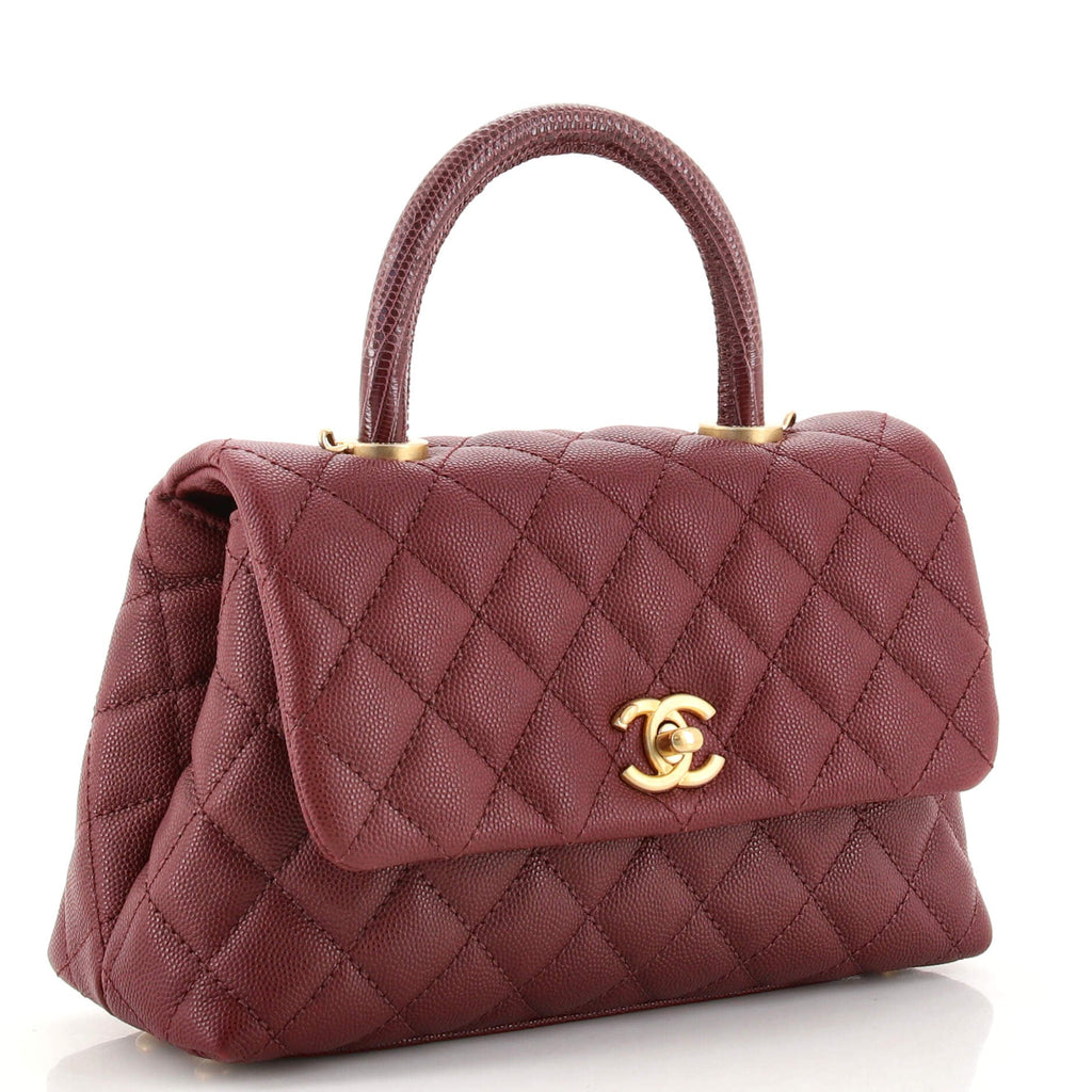 Coco Top Handle Bag Quilted Caviar with Lizard Embossed Handle Mini