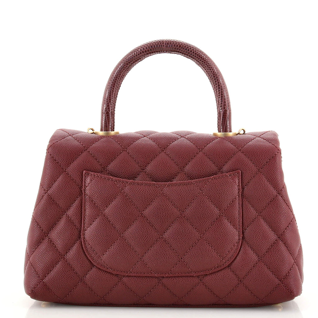 Coco Top Handle Bag Quilted Caviar with Lizard Embossed Handle Mini