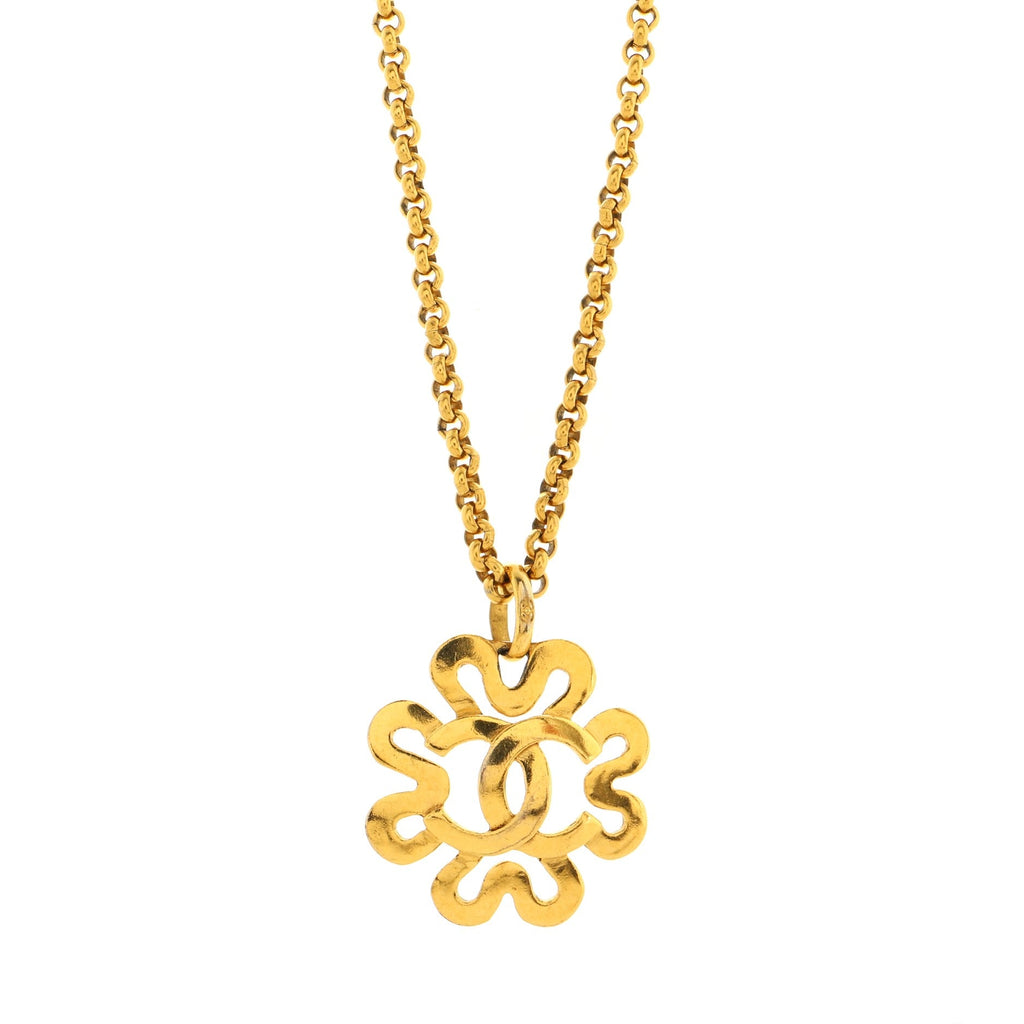 Vintage CC Swirl Pendant Long Necklace Metal