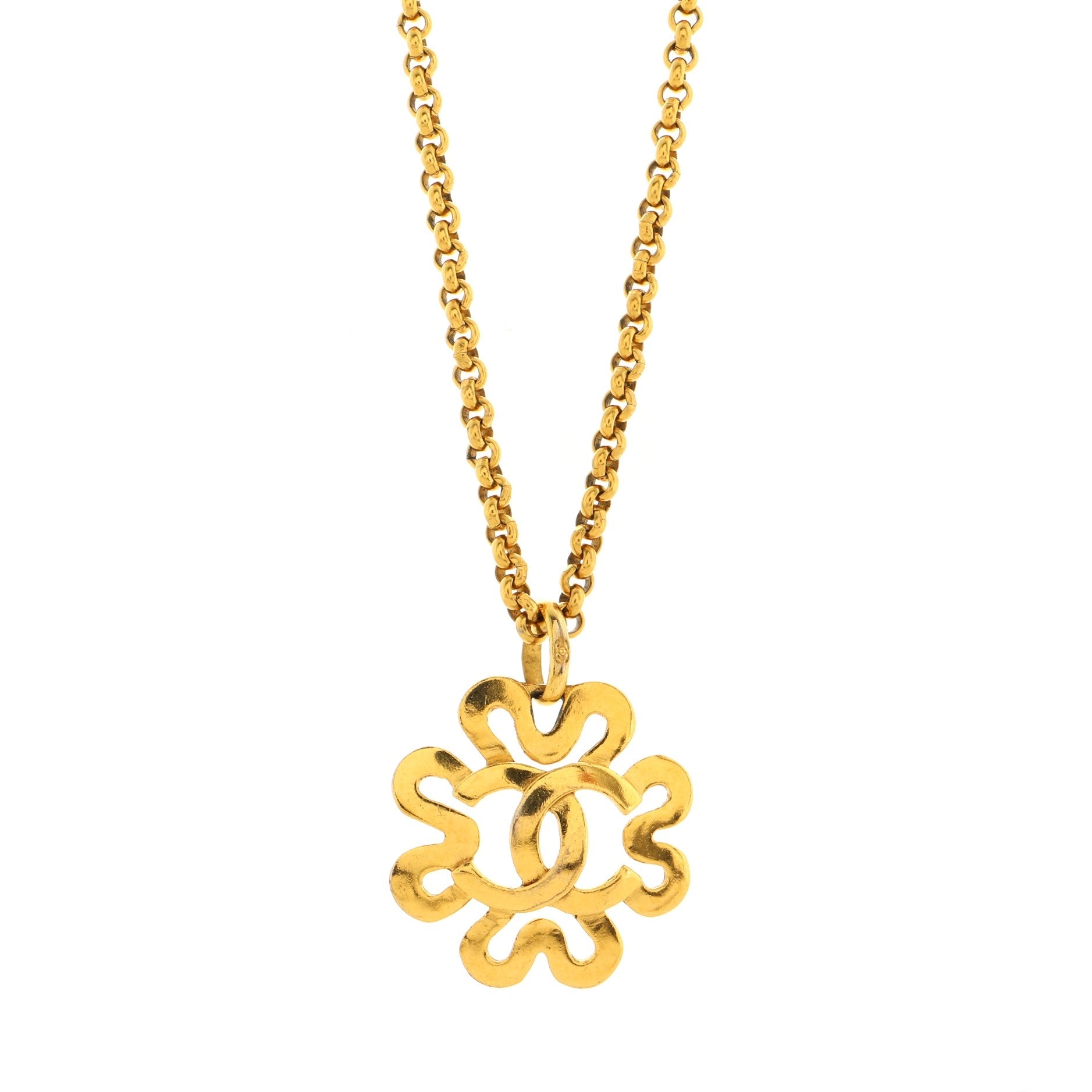 Vintage CC Swirl Pendant Long Necklace Metal