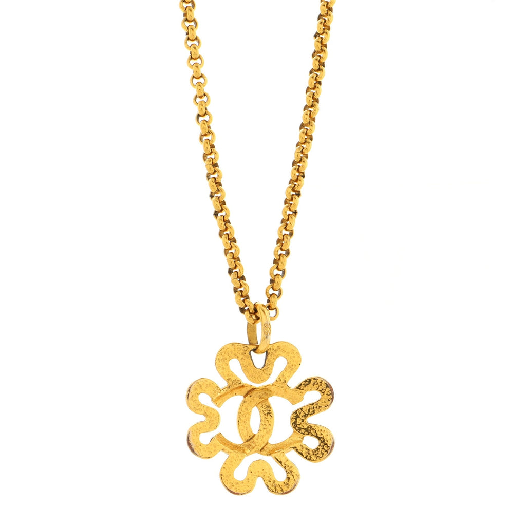 Vintage CC Swirl Pendant Long Necklace Metal
