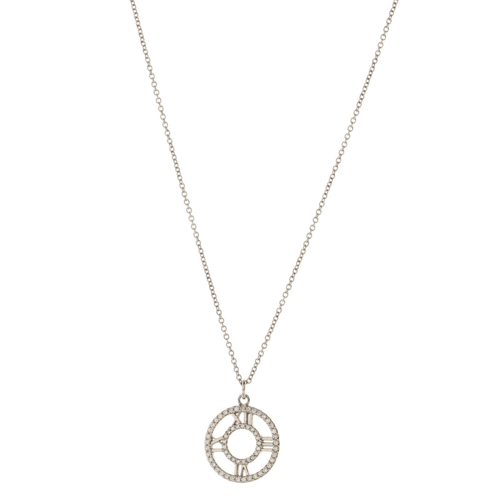 Atlas Open Medallion Pendant Necklace 18K White Gold with Pave Diamonds Small