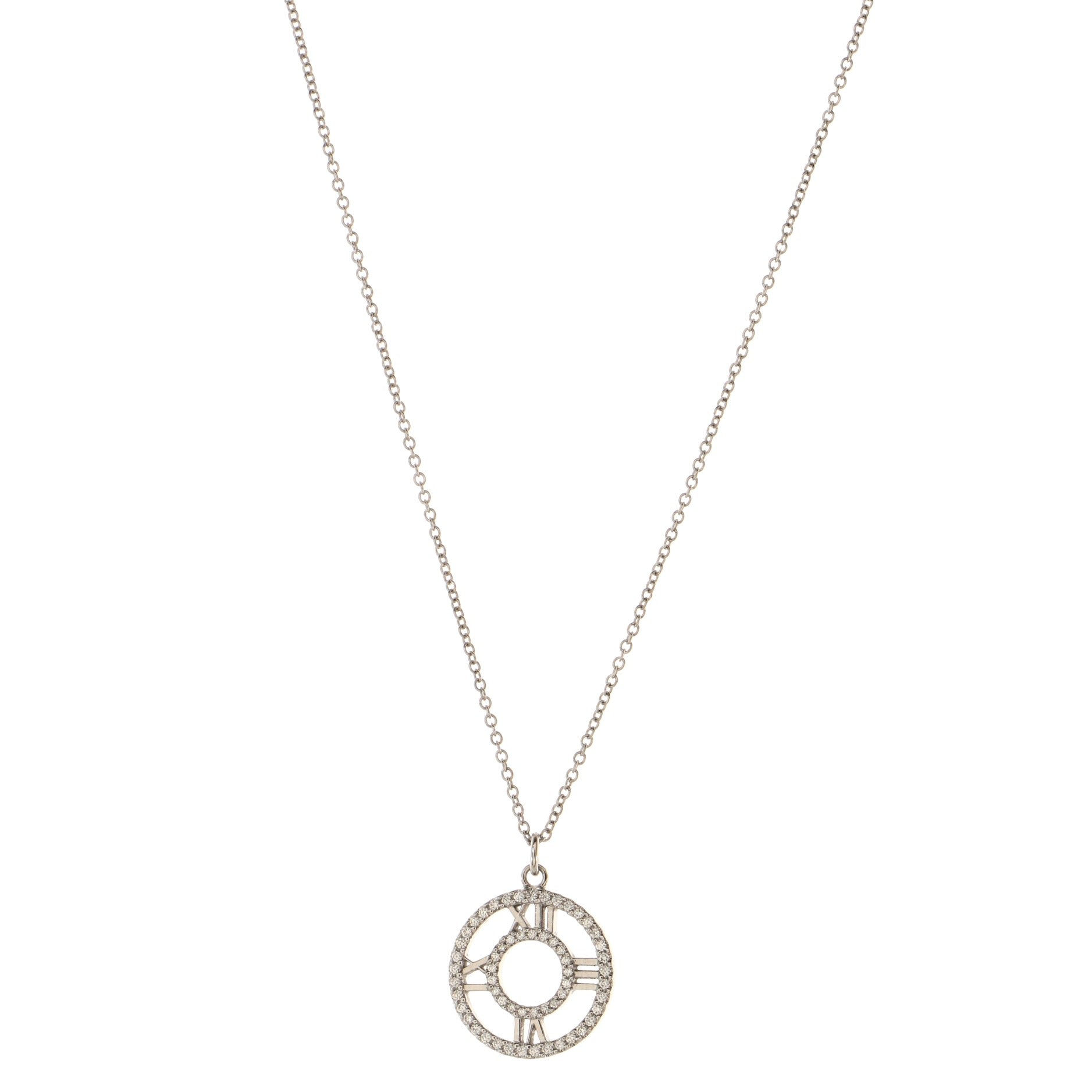 Atlas Open Medallion Pendant Necklace 18K White Gold with Pave Diamonds Small
