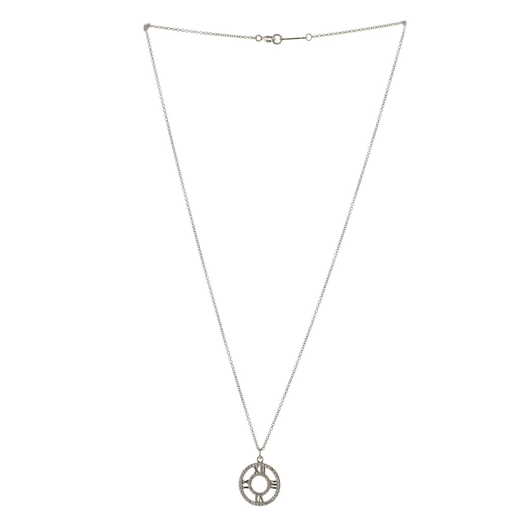 Atlas Open Medallion Pendant Necklace 18K White Gold with Pave Diamonds Small