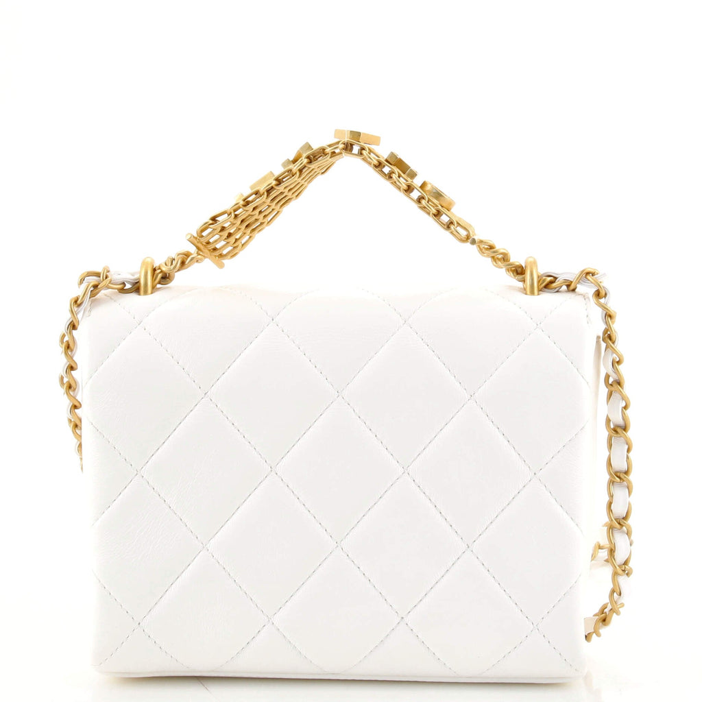Crystal Logo Letters Chain Handle Flap Bag Quilted Lambskin Mini