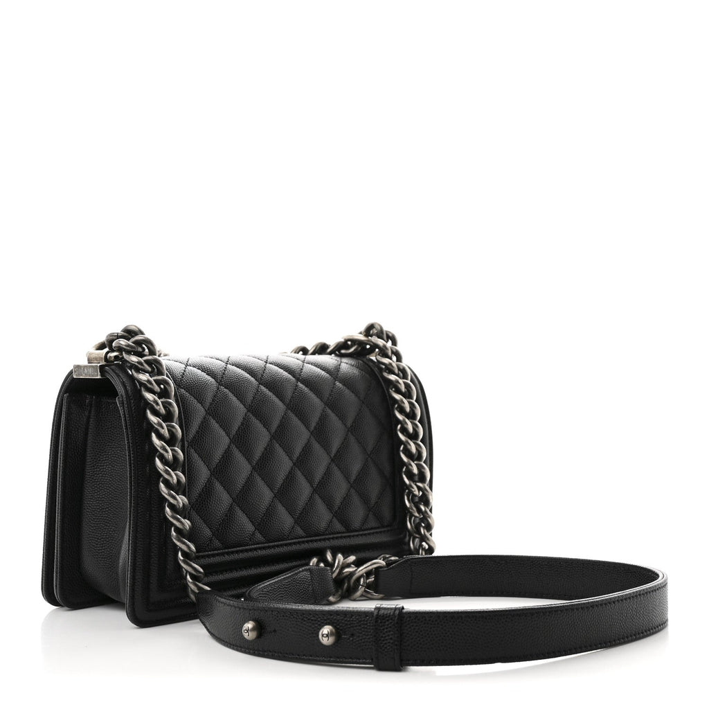 Caviar Quilted Small Boy Flap Black