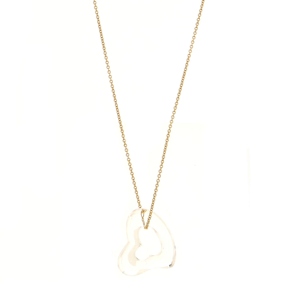 Elsa Peretti Open Heart Pendant Necklace 18K Yellow Gold with Rock Crystal