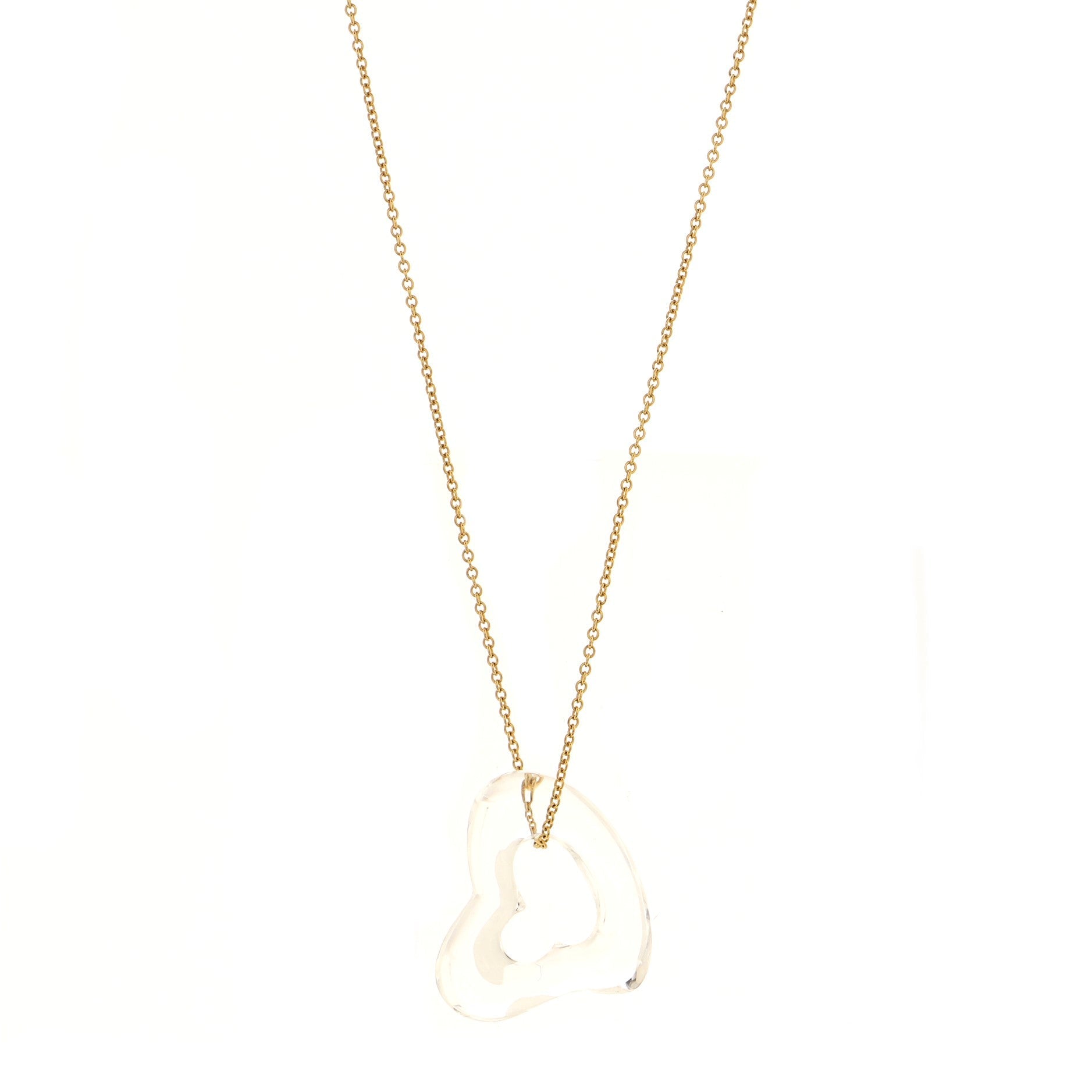 Elsa Peretti Open Heart Pendant Necklace 18K Yellow Gold with Rock Crystal