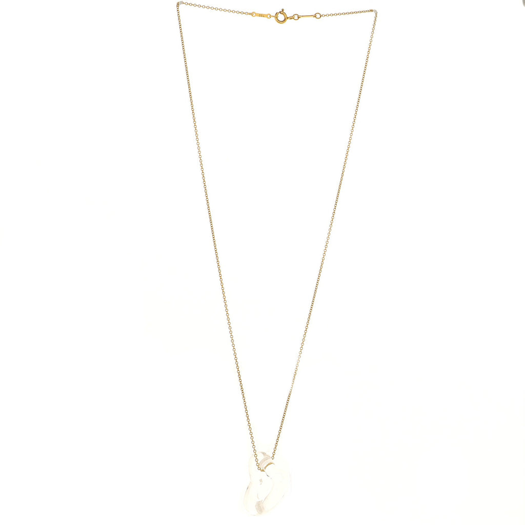 Elsa Peretti Open Heart Pendant Necklace 18K Yellow Gold with Rock Crystal