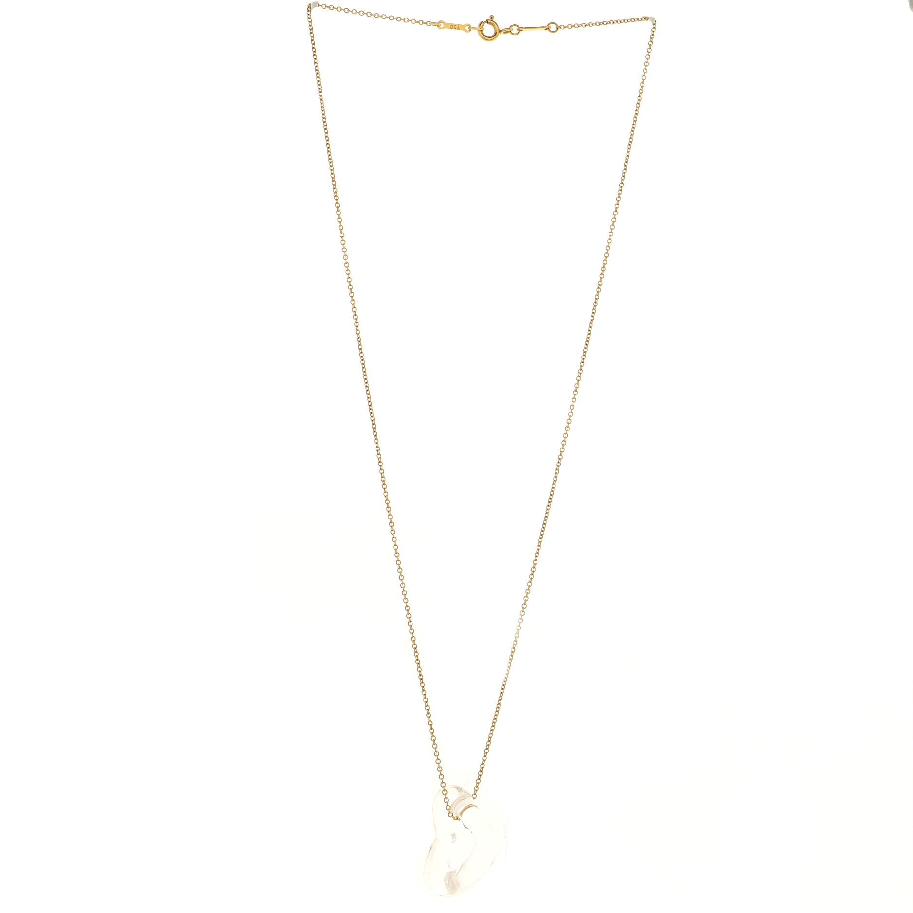 Elsa Peretti Open Heart Pendant Necklace 18K Yellow Gold with Rock Crystal