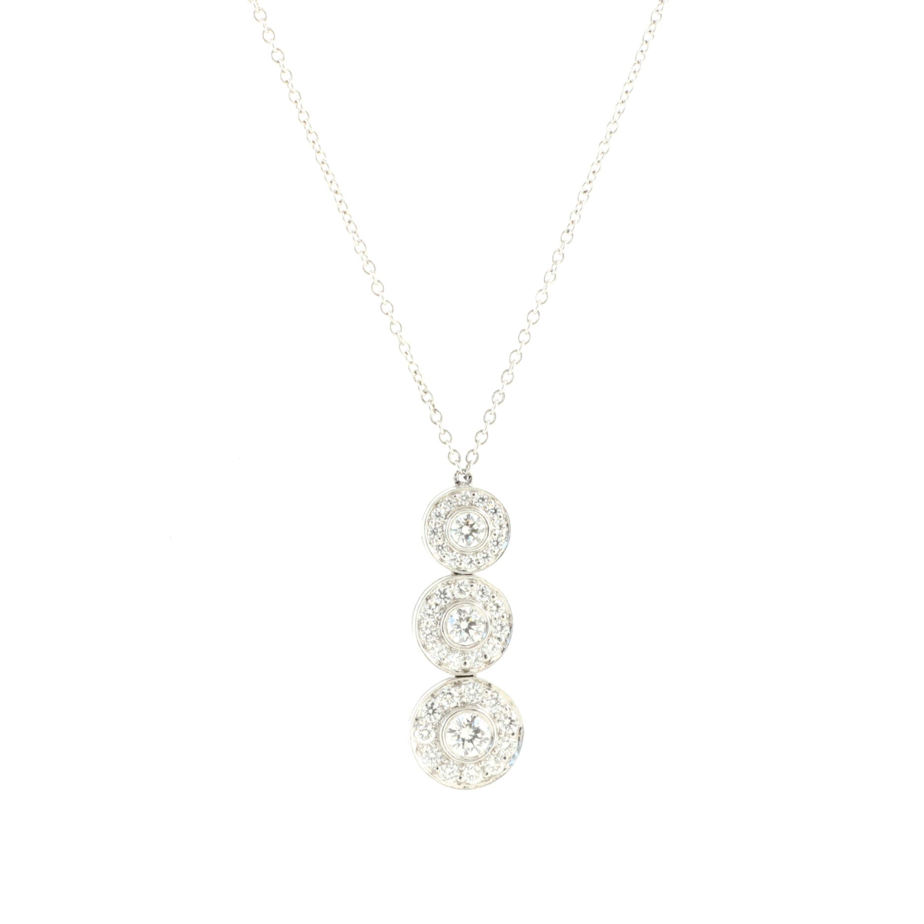 Triple Circlet Pendant Necklace Platinum with Diamonds