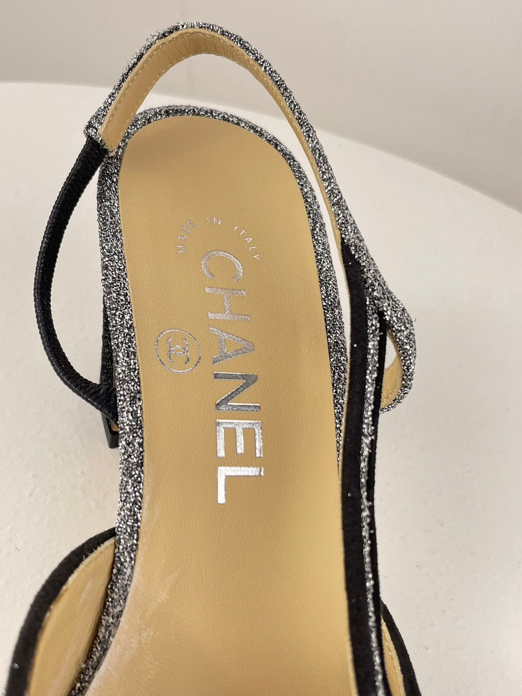 Chanel Glitter Slingback Pumps with CC Logo 37 Limited Edition