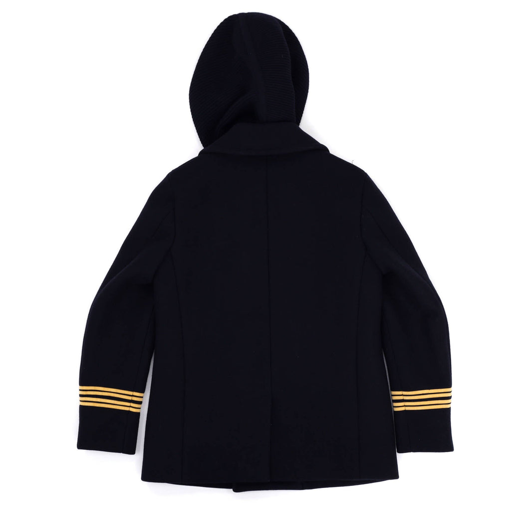 Men's Striped Sleeves Double Breasted Hooded Peacoat Wool