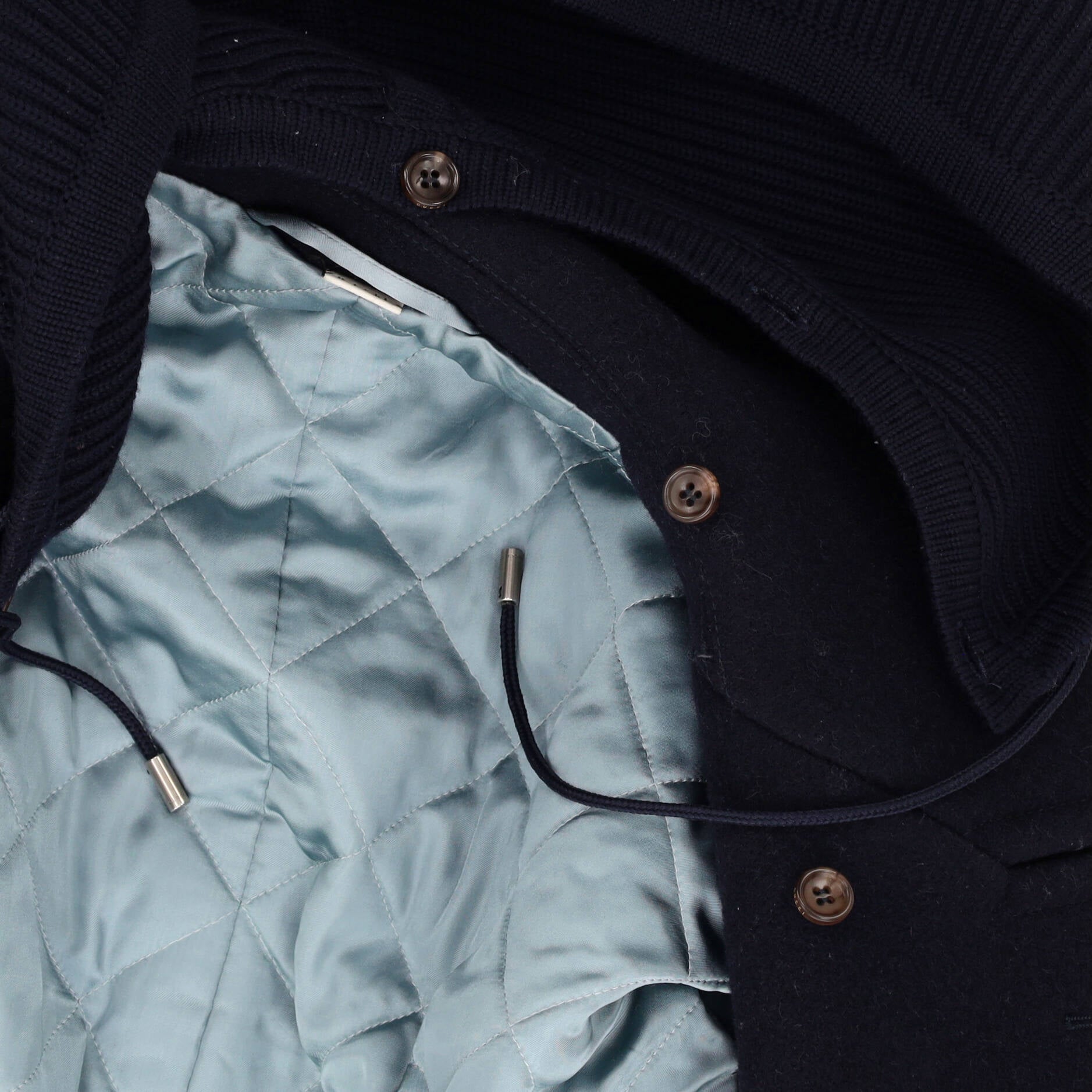 Men's Striped Sleeves Double Breasted Hooded Peacoat Wool