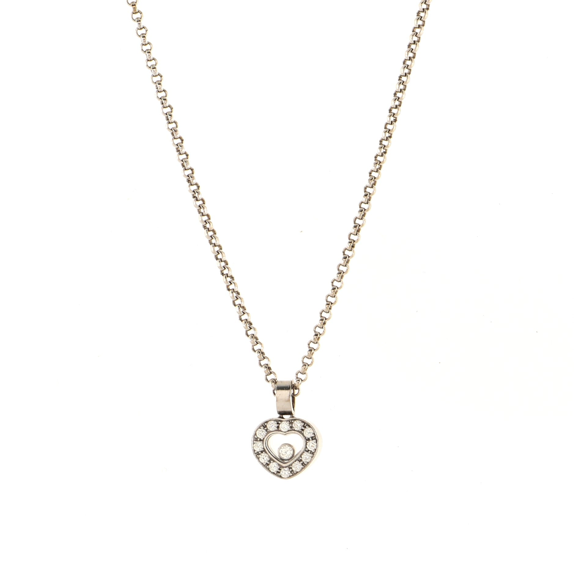 Happy Diamonds Heart Pendant Necklace 18K White Gold and Diamonds