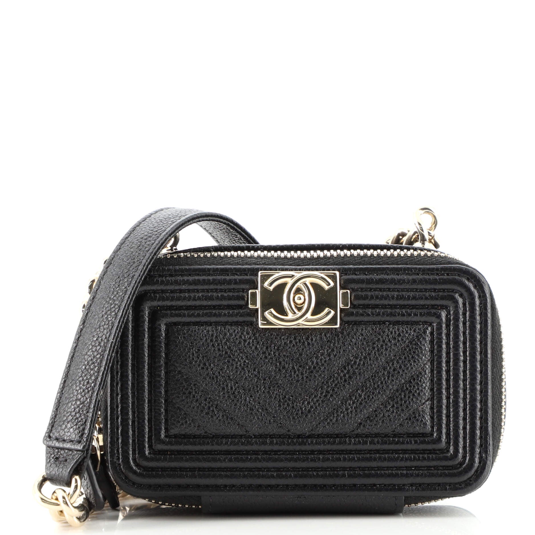 Boy Clutch with Chain Quilted Caviar