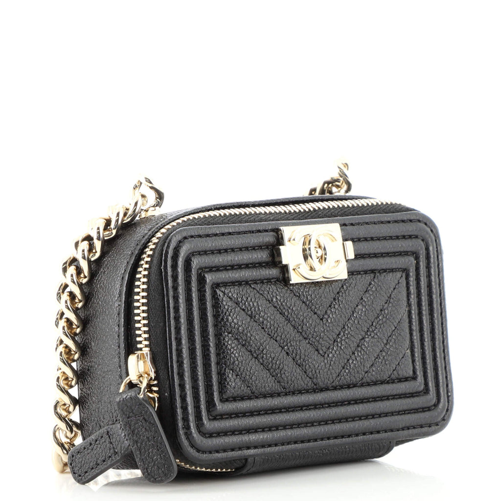 Boy Clutch with Chain Quilted Caviar