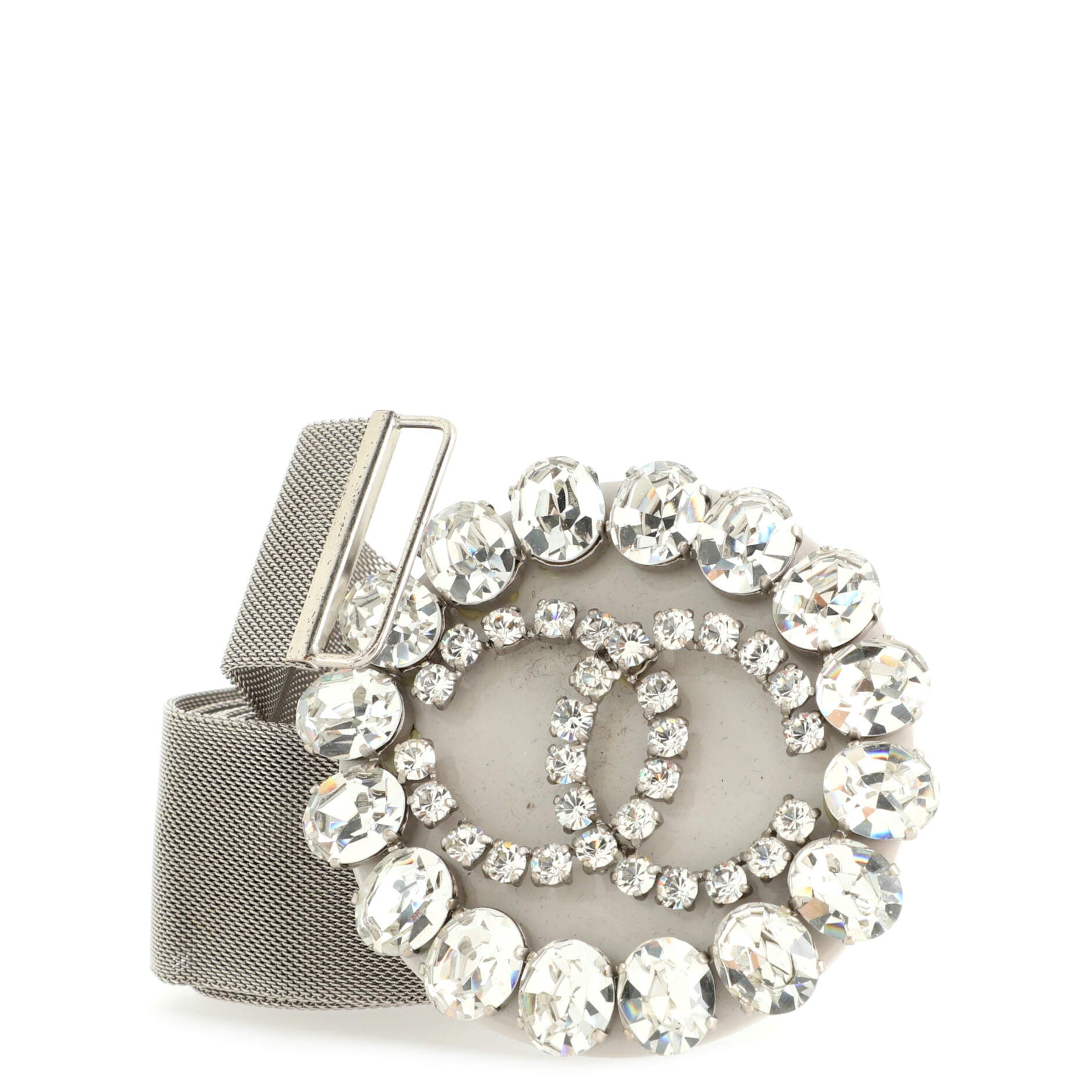 Vintage CC Round Buckle Mesh Belt Metal with Crystals Thin 70
