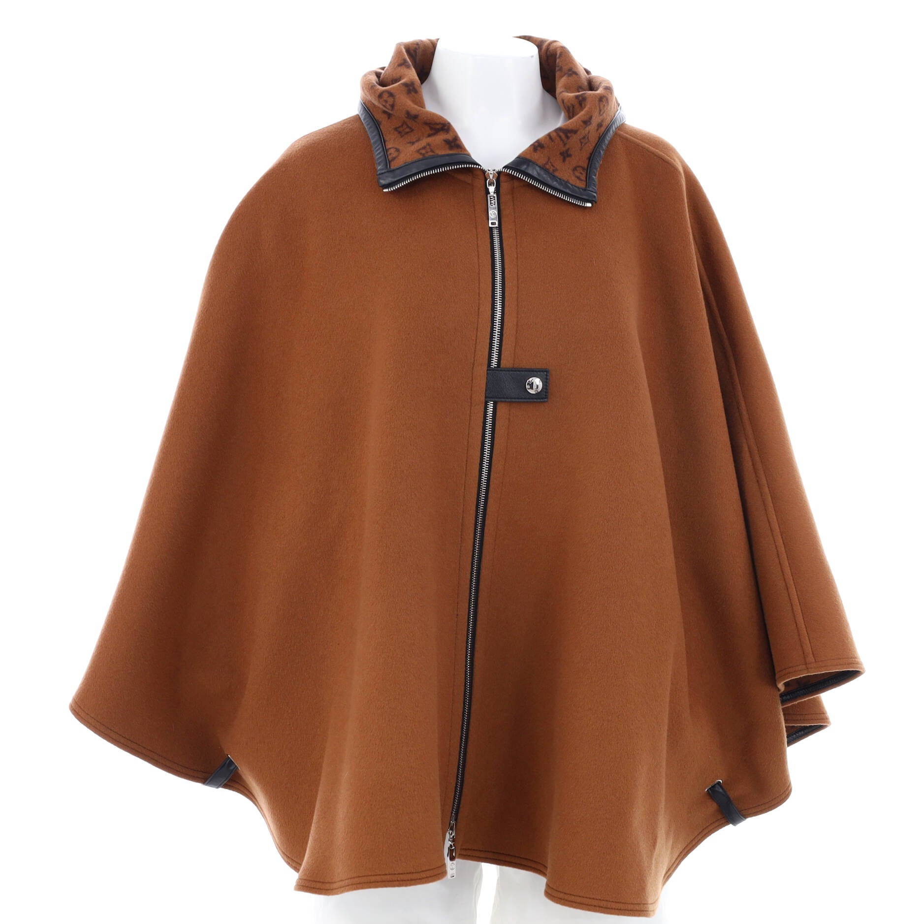 Women's Hooded Cape with Monogram Interior Wool Blend
