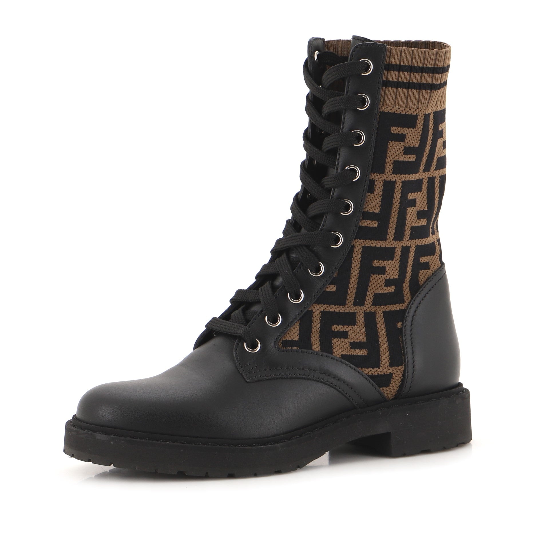 Women's Rockoko Combat Boots Leather and Zucca Knit Stretch Fabric