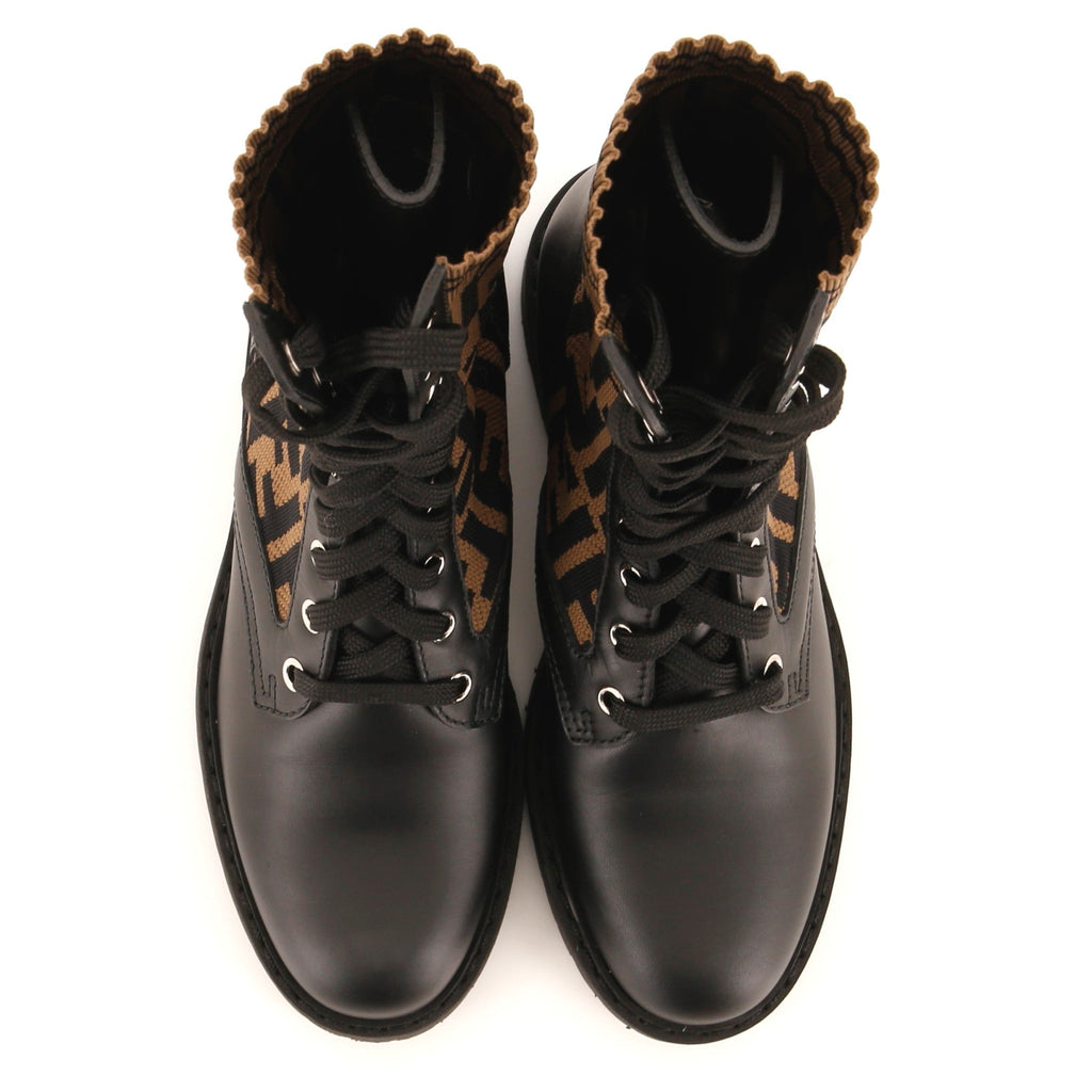 Women's Rockoko Combat Boots Leather and Zucca Knit Stretch Fabric