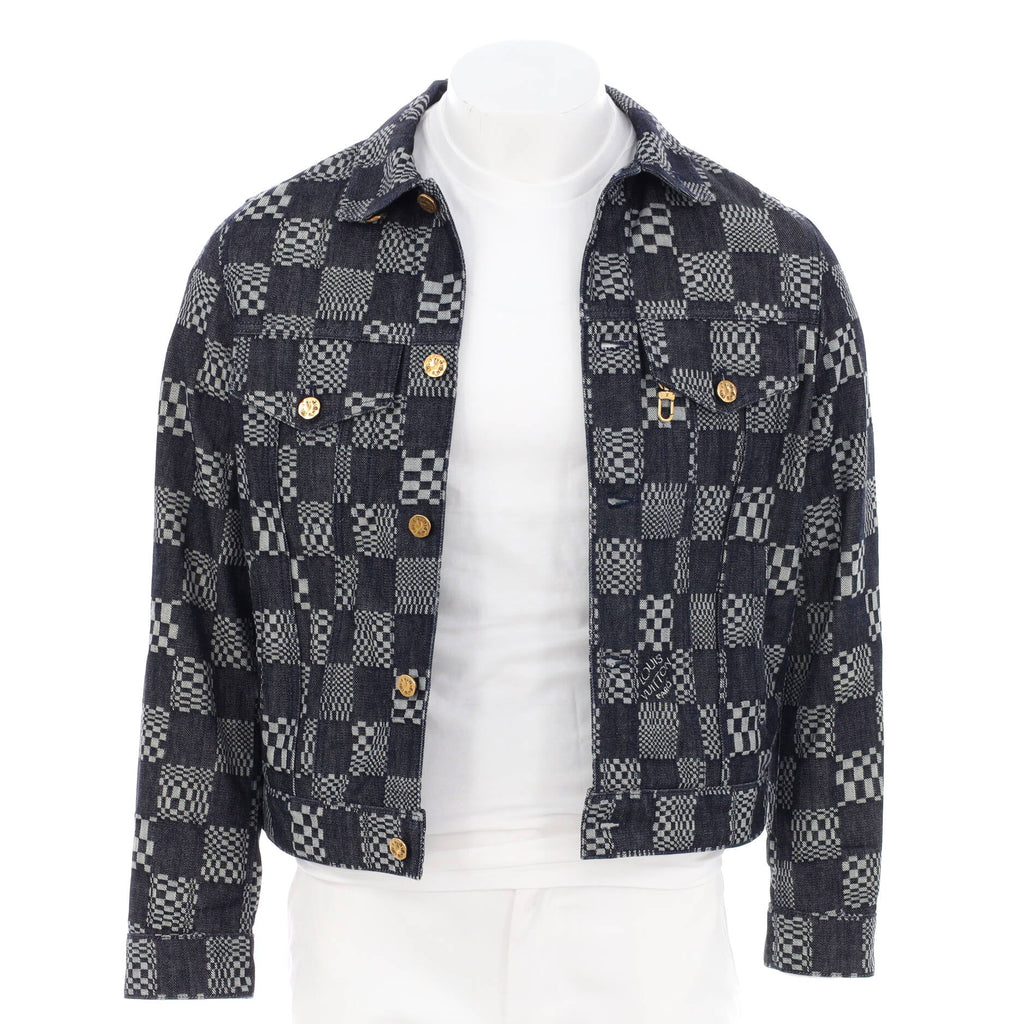 Men's Button Up Jacket Distorted Damier Denim