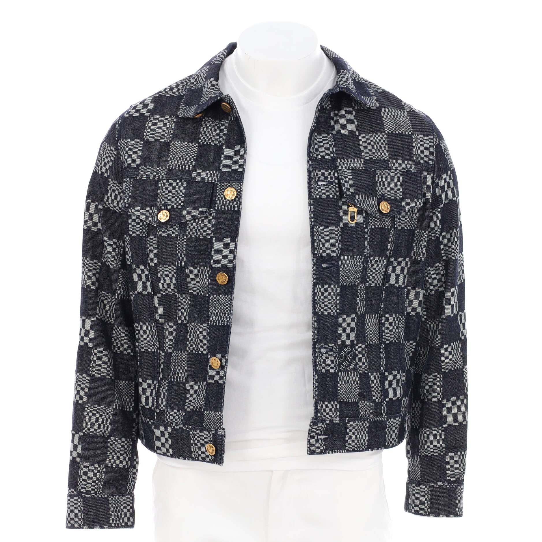 Men's Button Up Jacket Distorted Damier Denim