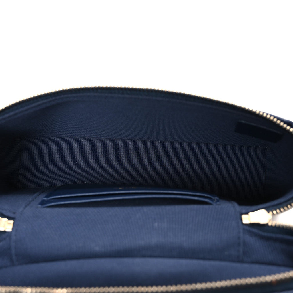 Caviar Quilted Top Handle Slim Vanity With Chain Navy