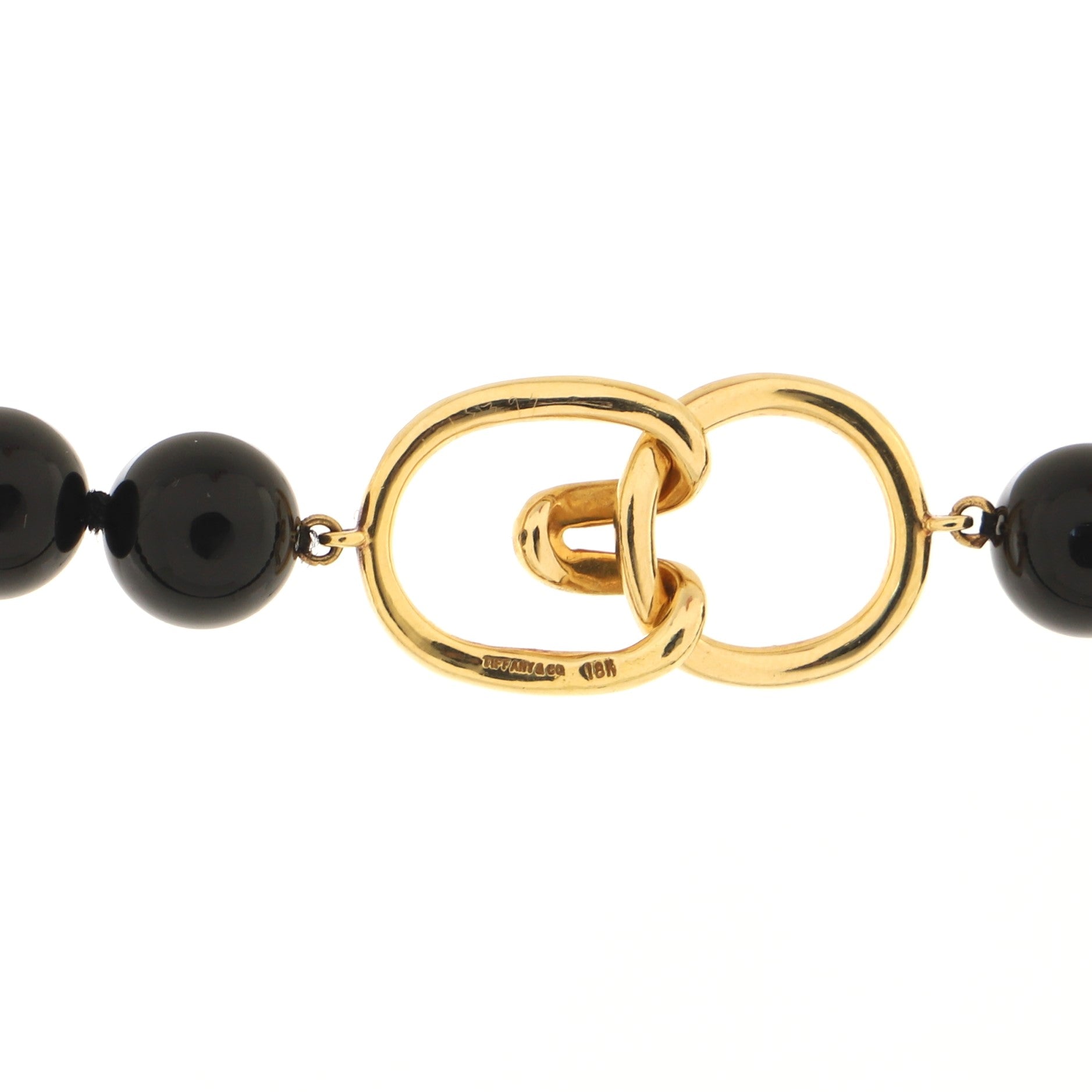 Bead Strand Long Necklace 18K Yellow Gold and Onyx