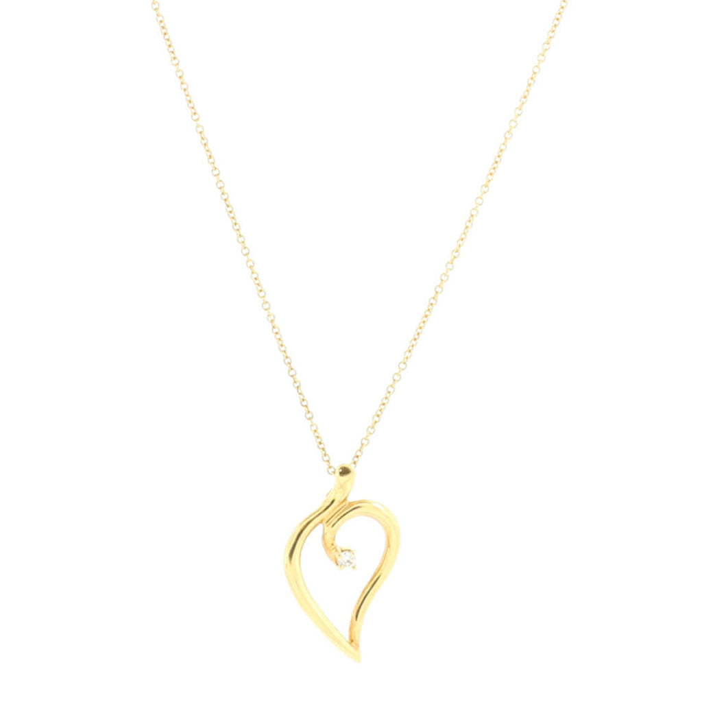 Leaf Heart Pendant Necklace 18K Yellow Gold with Diamond