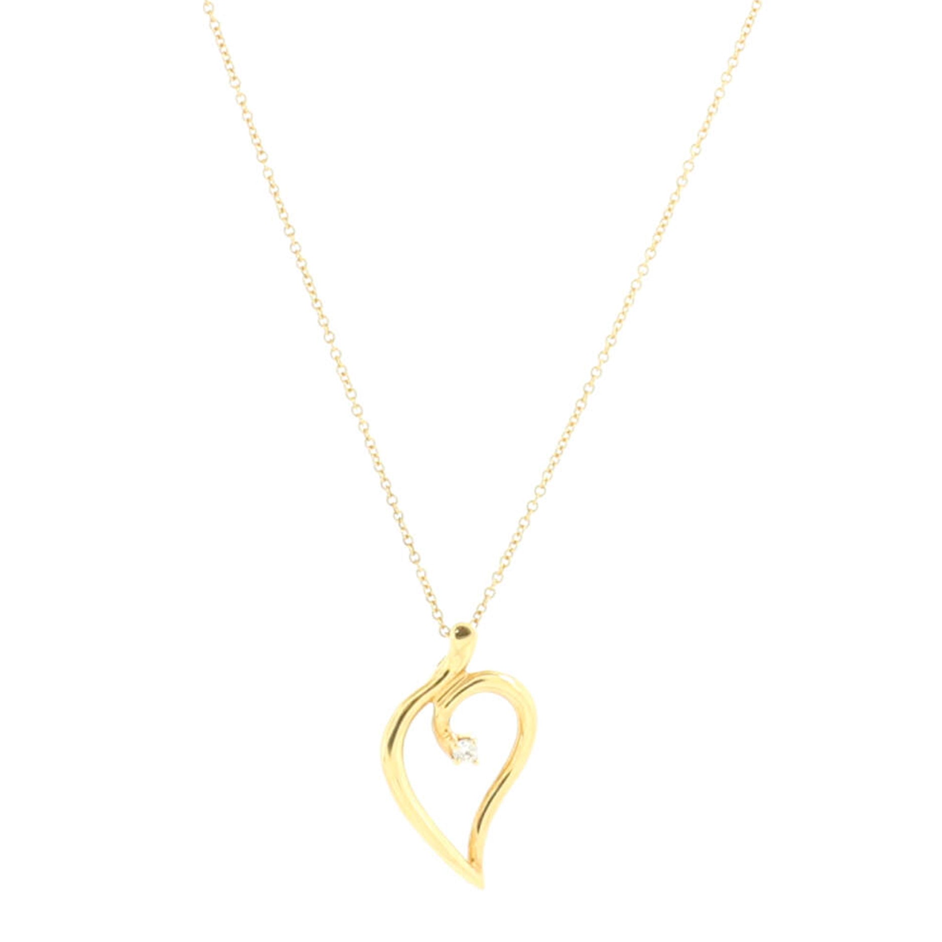 Leaf Heart Pendant Necklace 18K Yellow Gold with Diamond