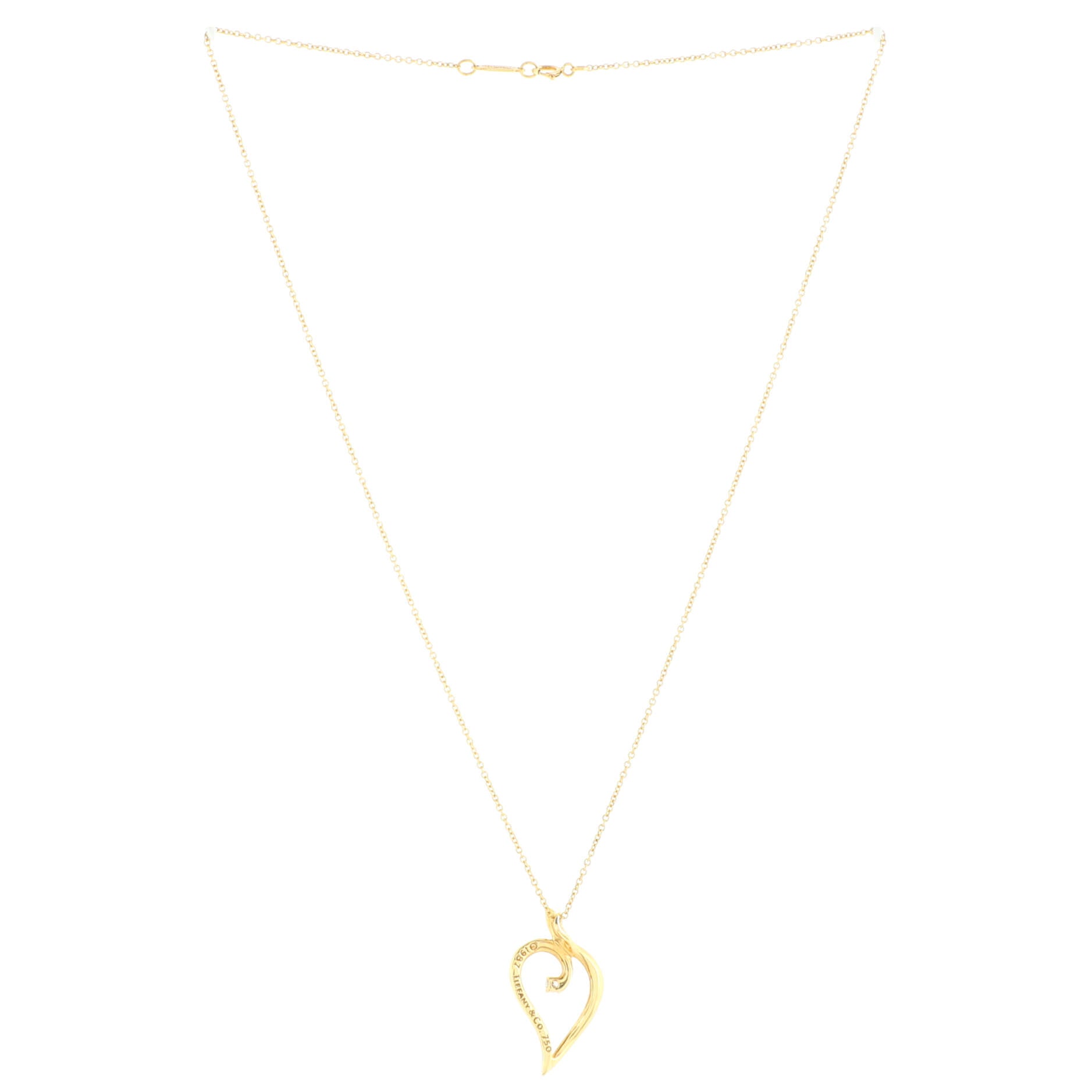 Leaf Heart Pendant Necklace 18K Yellow Gold with Diamond