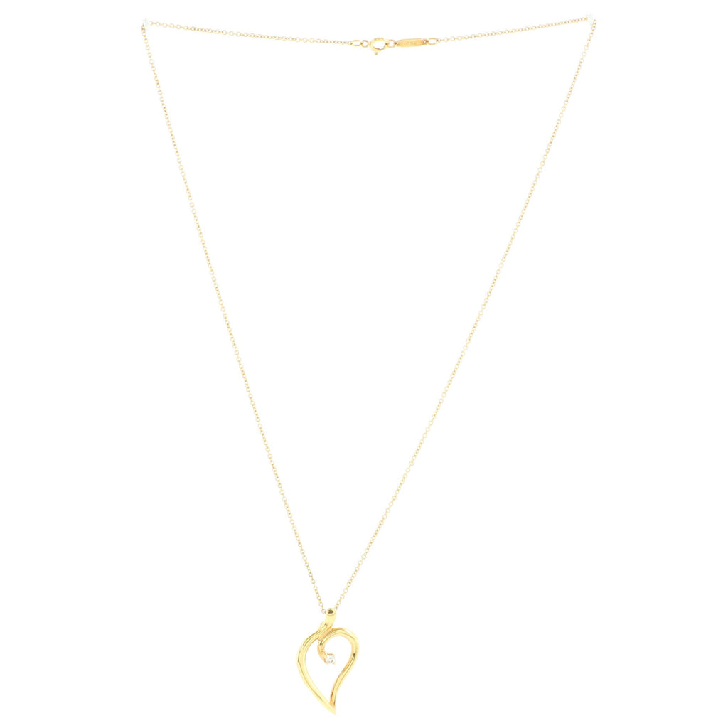 Leaf Heart Pendant Necklace 18K Yellow Gold with Diamond
