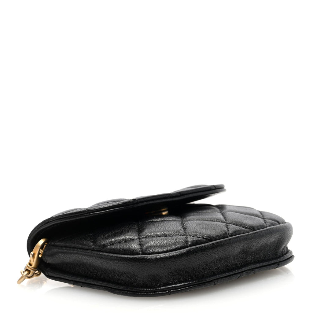 Lambskin Quilted Pearl Crush Waist Bag Black