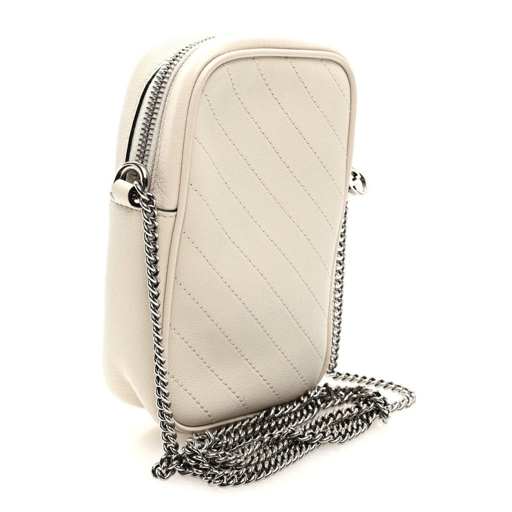 Sakai Be Green Calfskin Diagonal Stitched Mini Blondie Vertical Shoulder Bag Mystic White