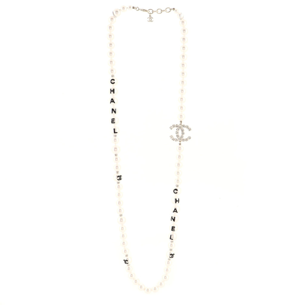 CC Long Logo Necklace Faux Pearls with Metal and Crystals