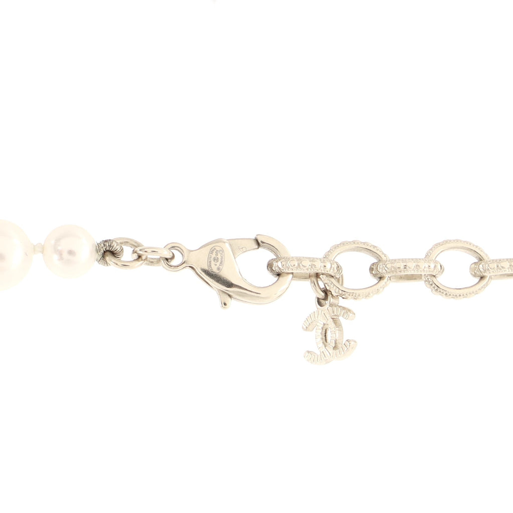 CC Long Logo Necklace Faux Pearls with Metal and Crystals