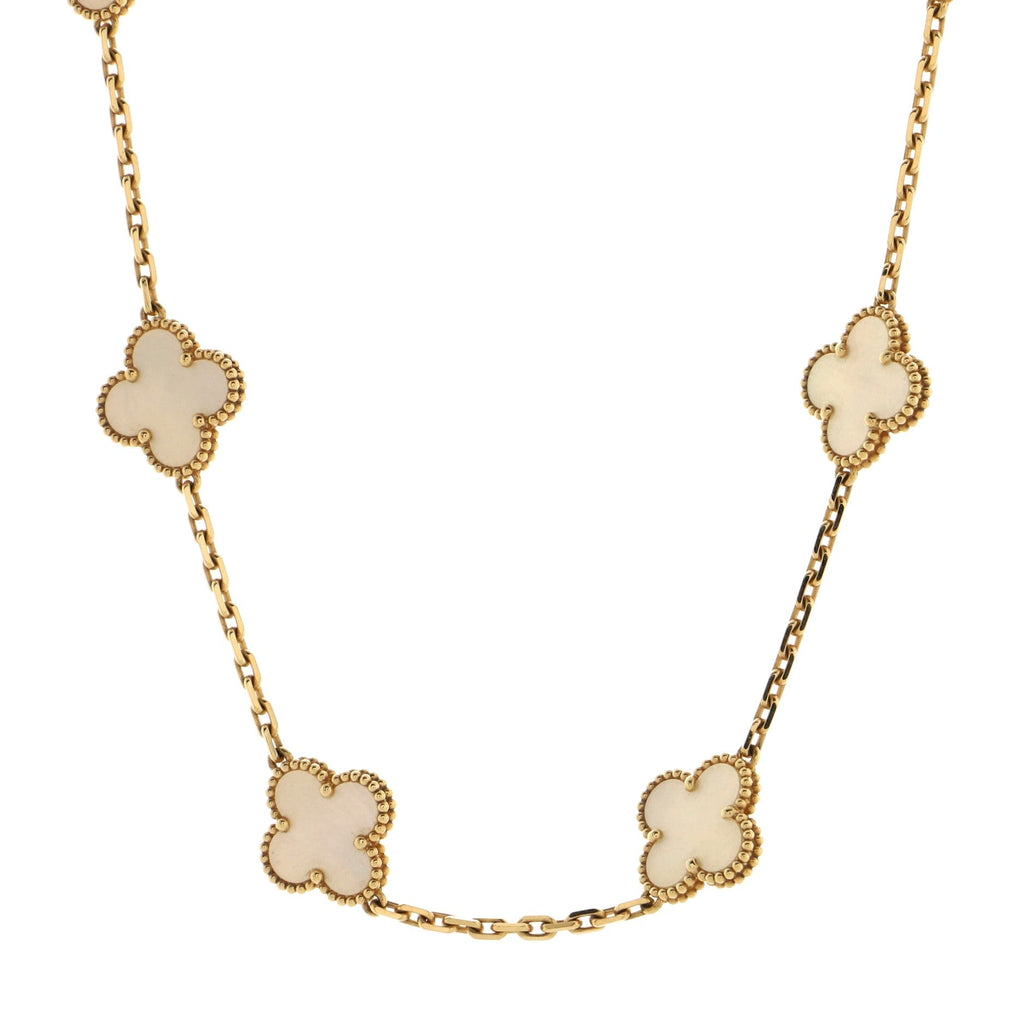 Vintage Alhambra 10 Motifs Necklace 18K Yellow Gold and Mother of Pearl