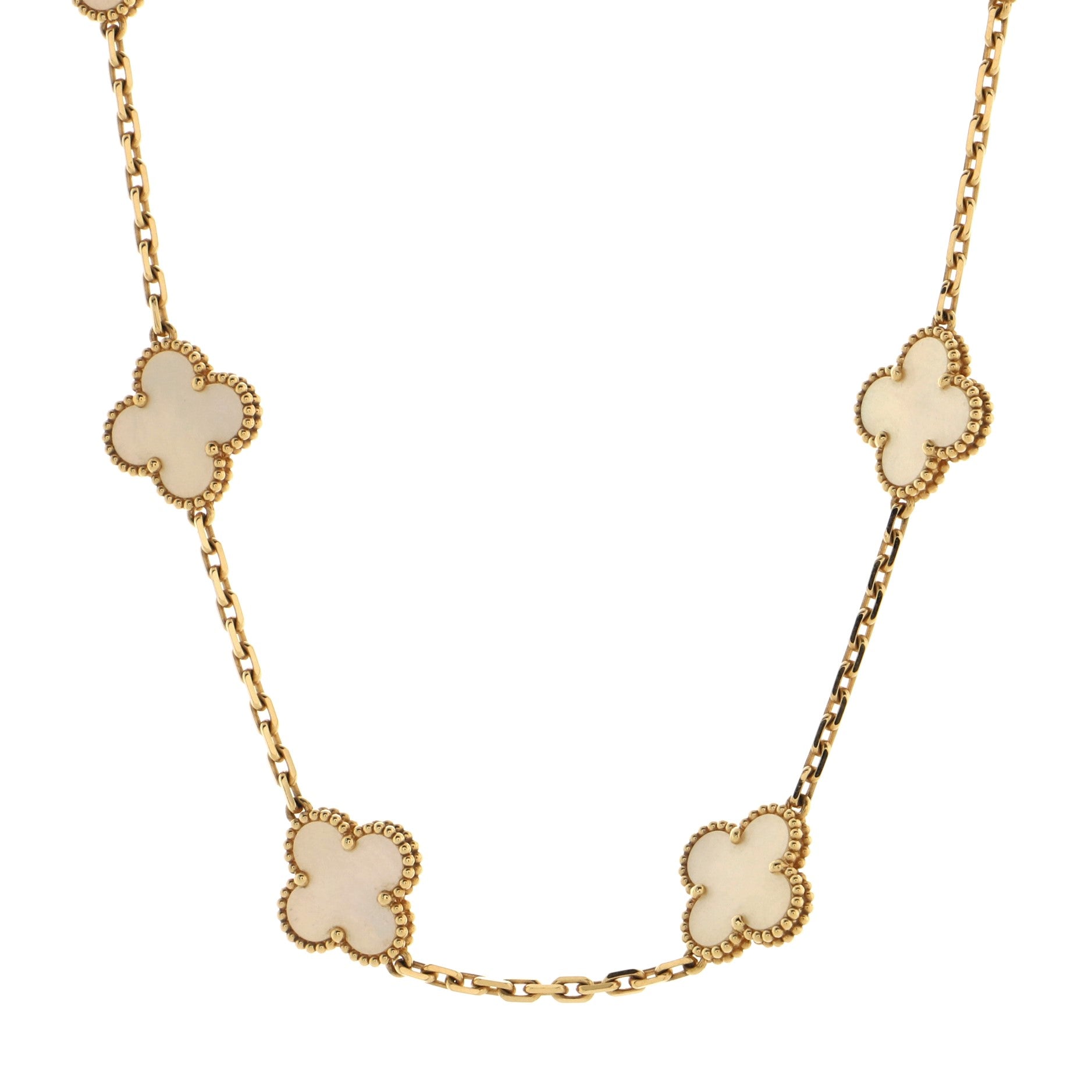 Vintage Alhambra 10 Motifs Necklace 18K Yellow Gold and Mother of Pearl