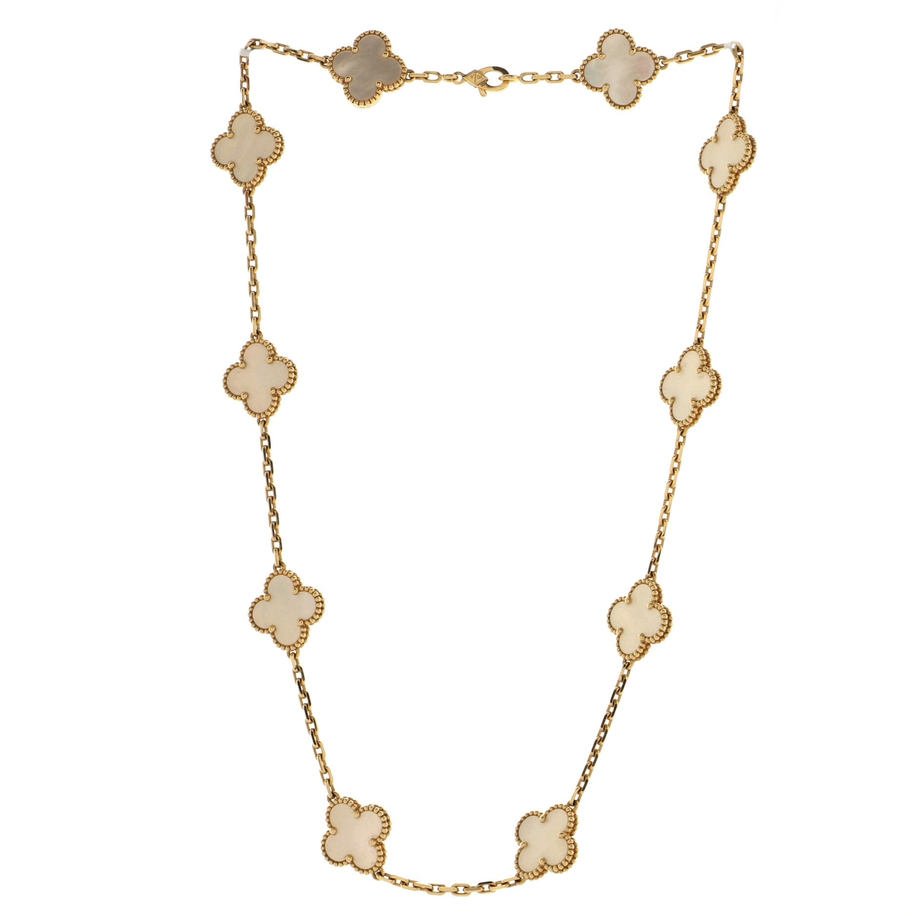 Vintage Alhambra 10 Motifs Necklace 18K Yellow Gold and Mother of Pearl