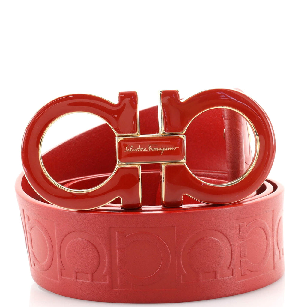 Gancini Belt Embossed Leather Wide 105