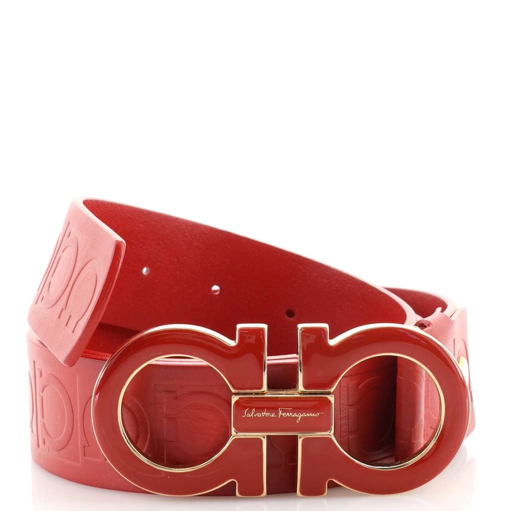 Gancini Belt Embossed Leather Wide 105