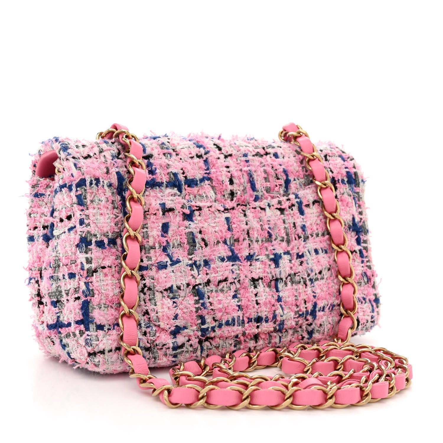 Tweed Quilted Mini Rectangular Flap Pink Multicolor