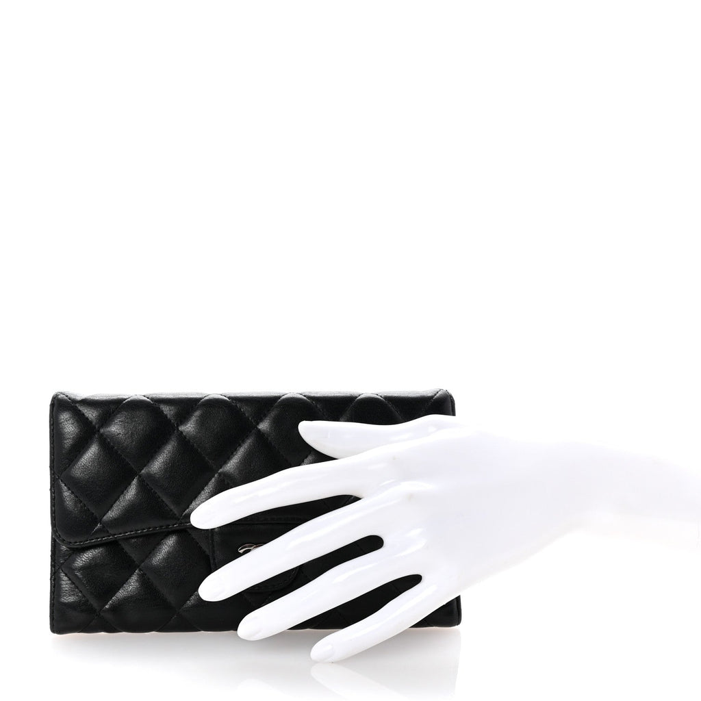 Lambskin Quilted Large Flap Wallet  Black