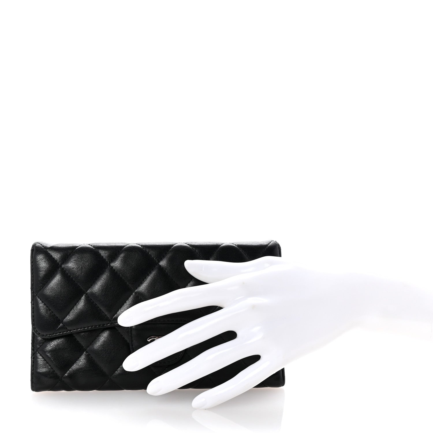 Lambskin Quilted Large Flap Wallet  Black
