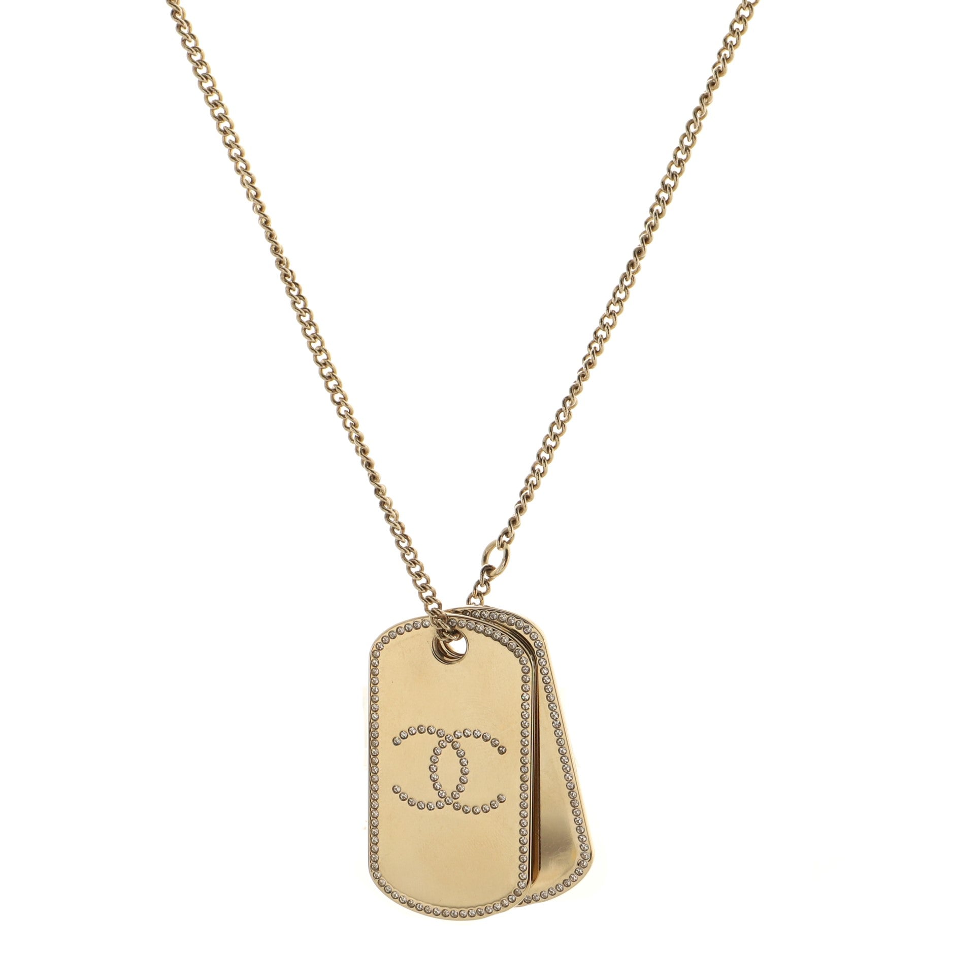 CC Dog Tag Charm Pendant Necklace Metal with Crystals
