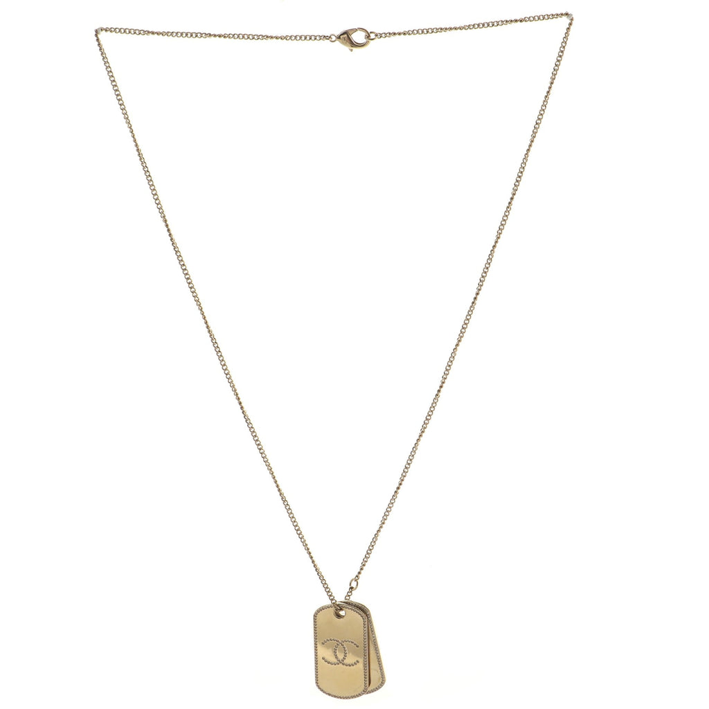 CC Dog Tag Charm Pendant Necklace Metal with Crystals