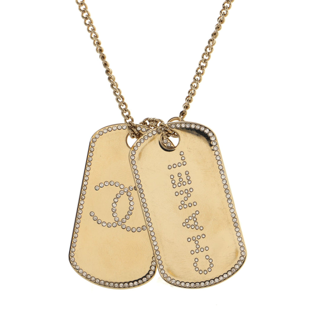CC Dog Tag Charm Pendant Necklace Metal with Crystals