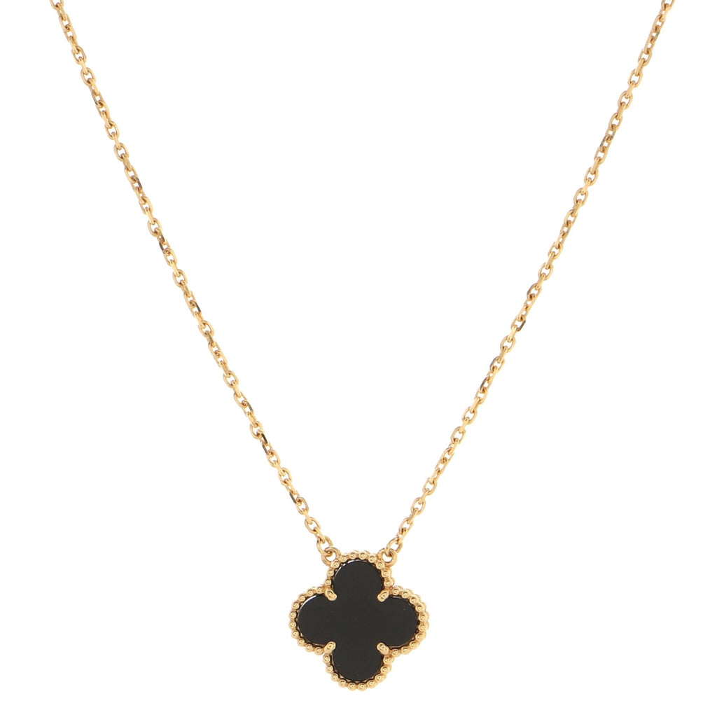 Vintage Alhambra Pendant Necklace 18K Yellow Gold and Onyx